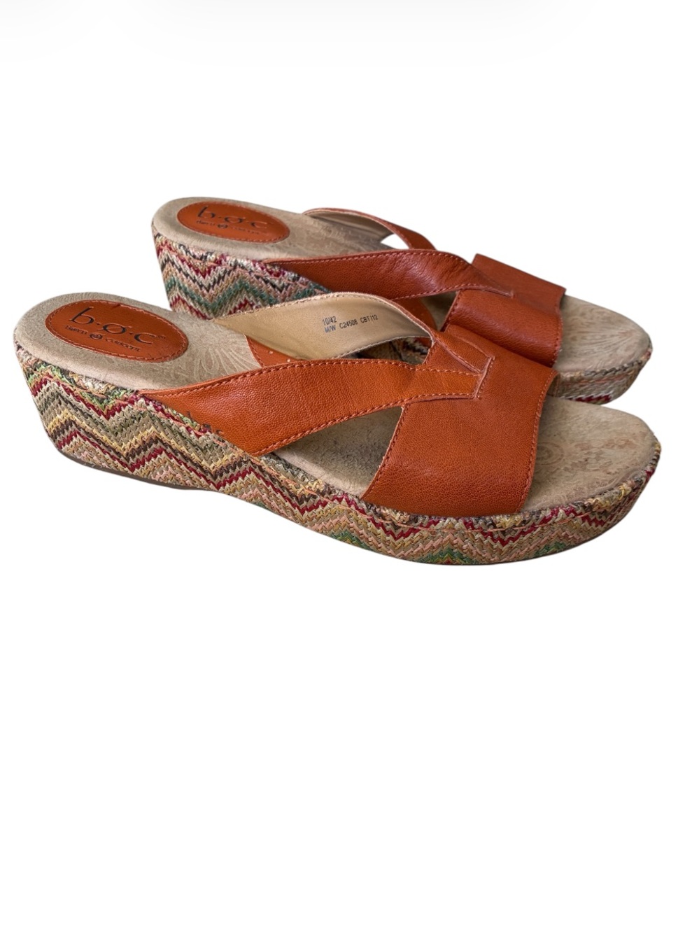 b.o.c Born Concept Women's Orange Leather Wedge Slide Sandals Size 10